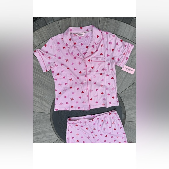 Juicy Couture Other - Juicy Couture Heart Logo Pajama Set Sleepwear Shirt/Pants JC Toss Pink  New
